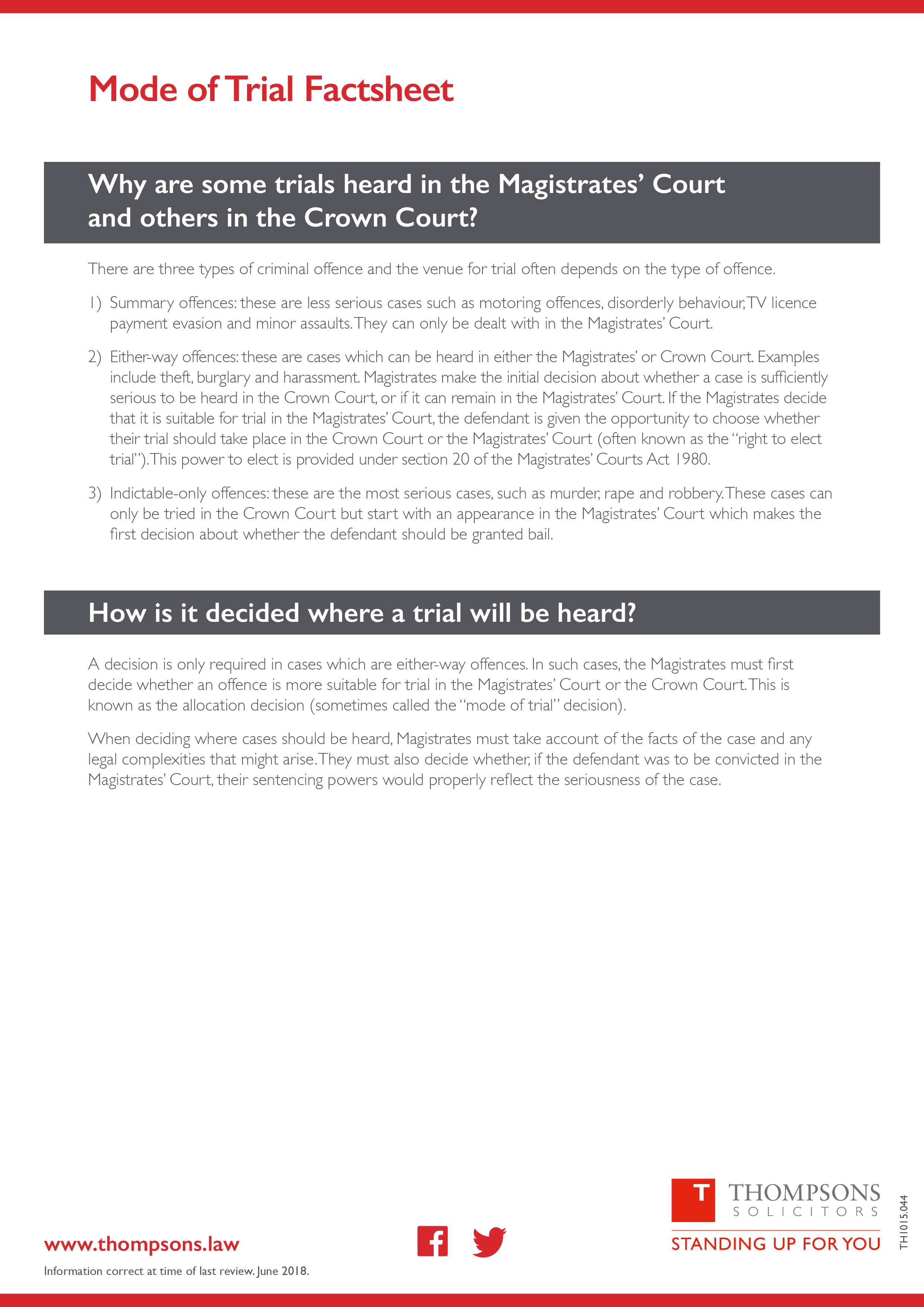 Mode of Trial factsheet