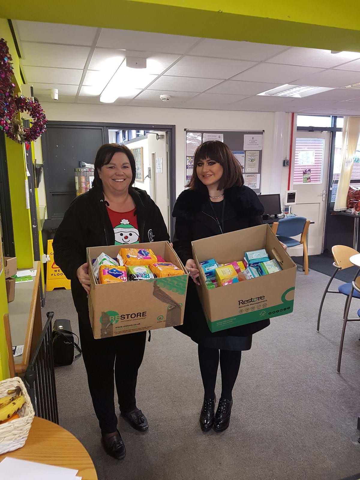 Jacqui Higgins, manager at Pottery Bank Community Centre and Church with Emma McNichol from Thompsons Solicitors