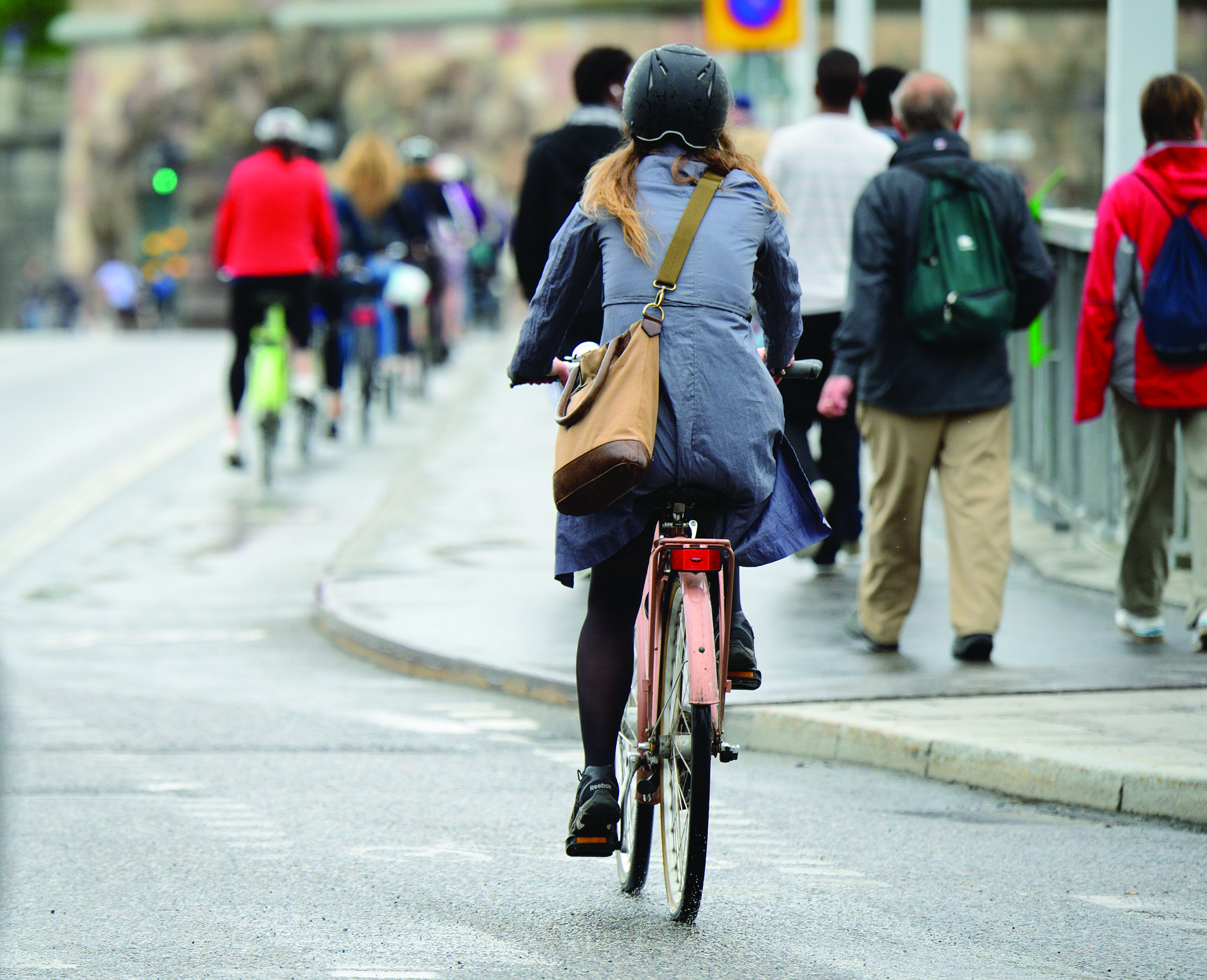 Cyclist on the road in the city.