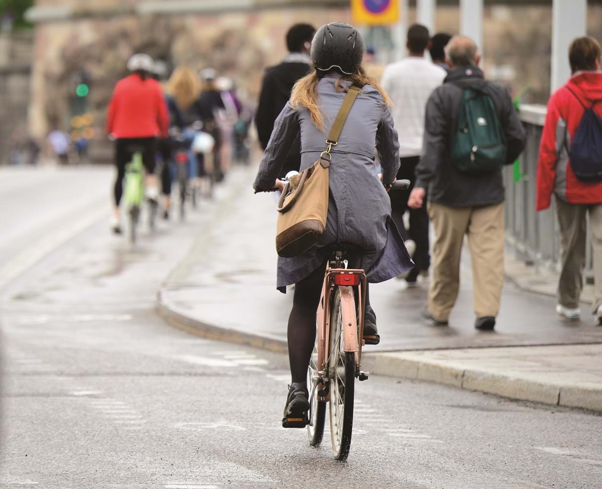 Cyclist on the road in the city.