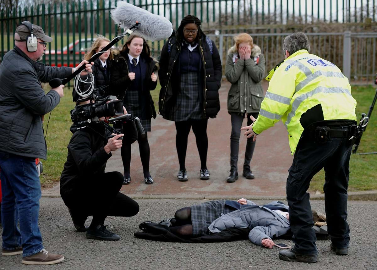 On the set of the road safety film
