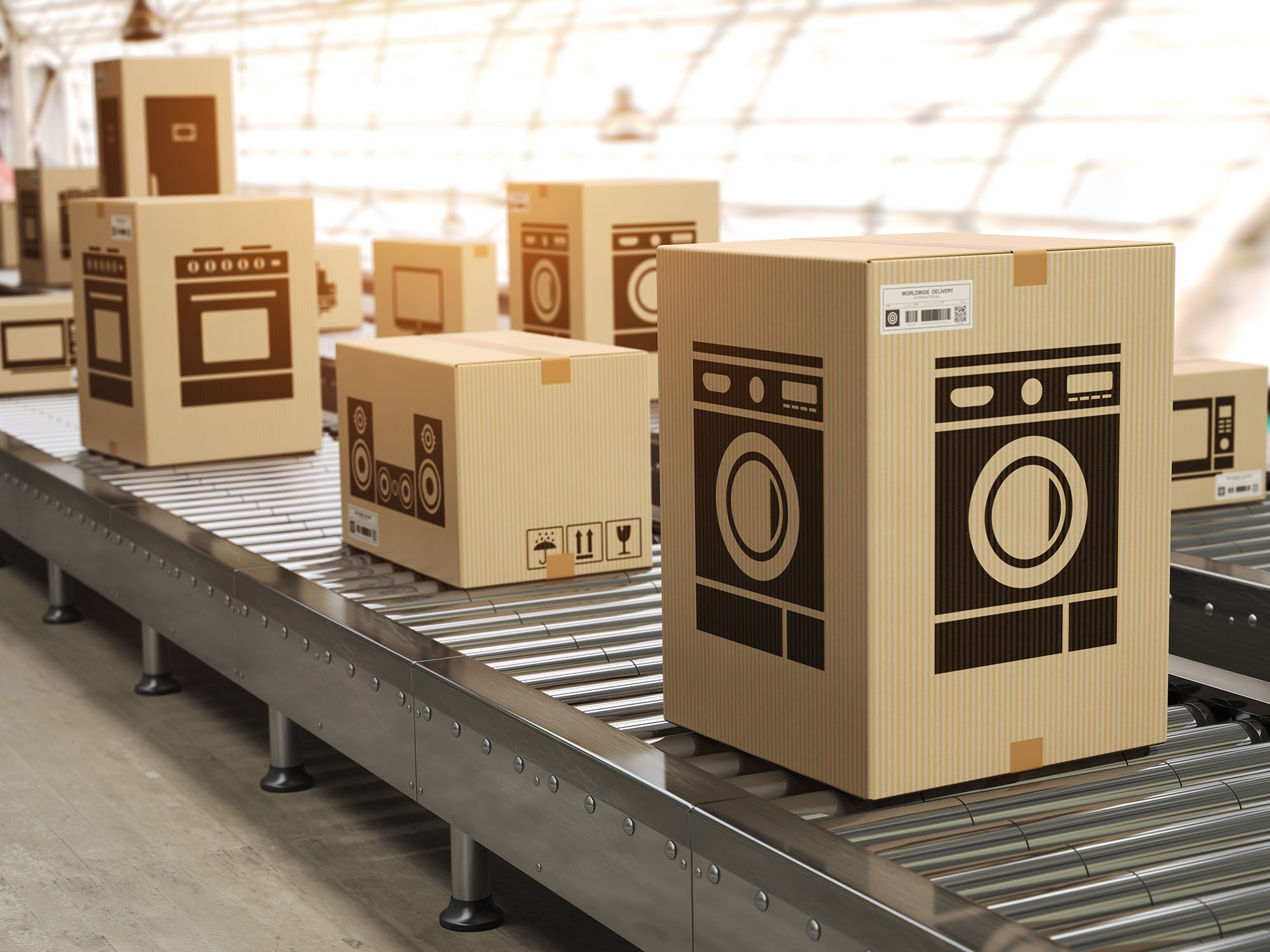 cardboard boxes on a production line