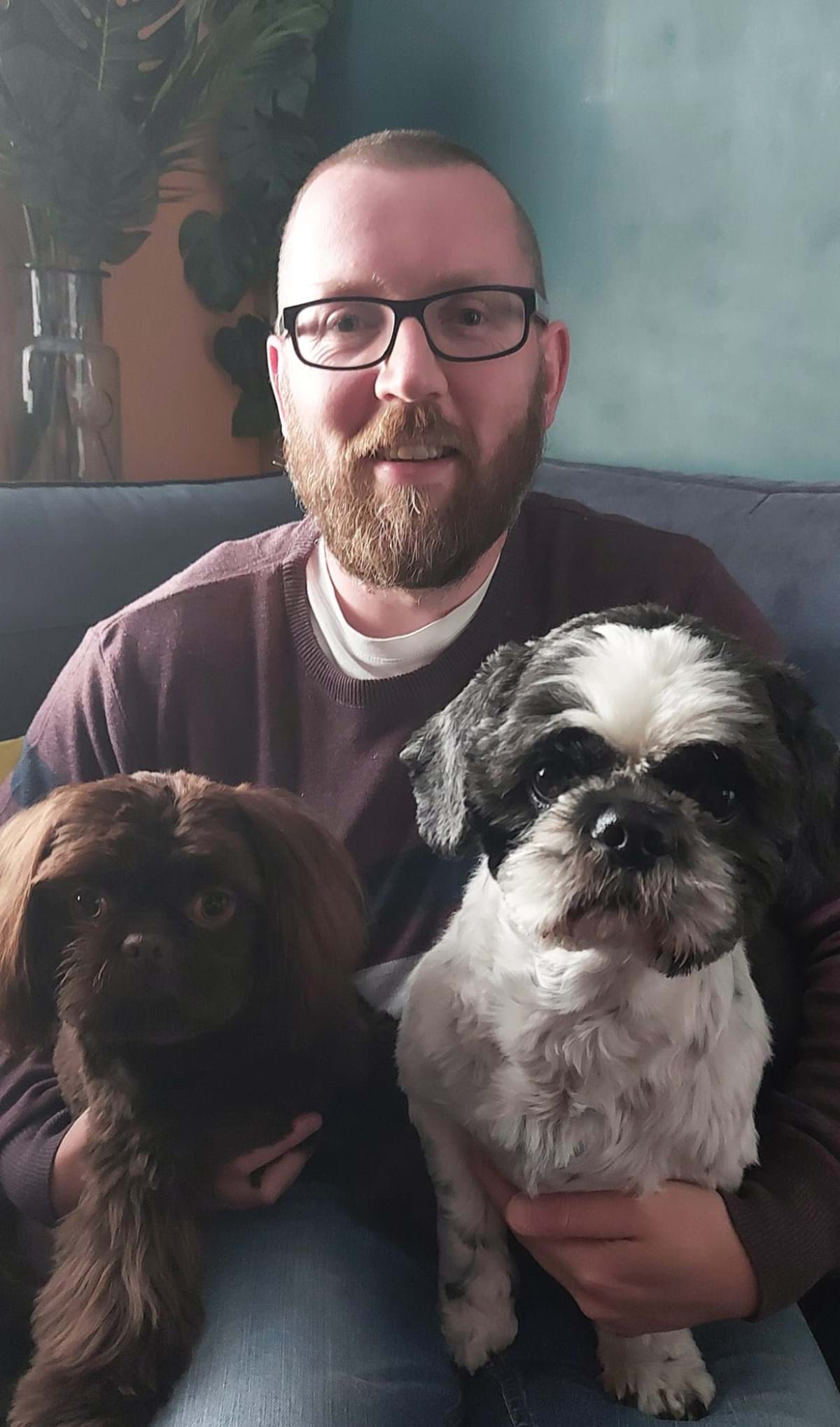 Richard Iddon with his two dogs.